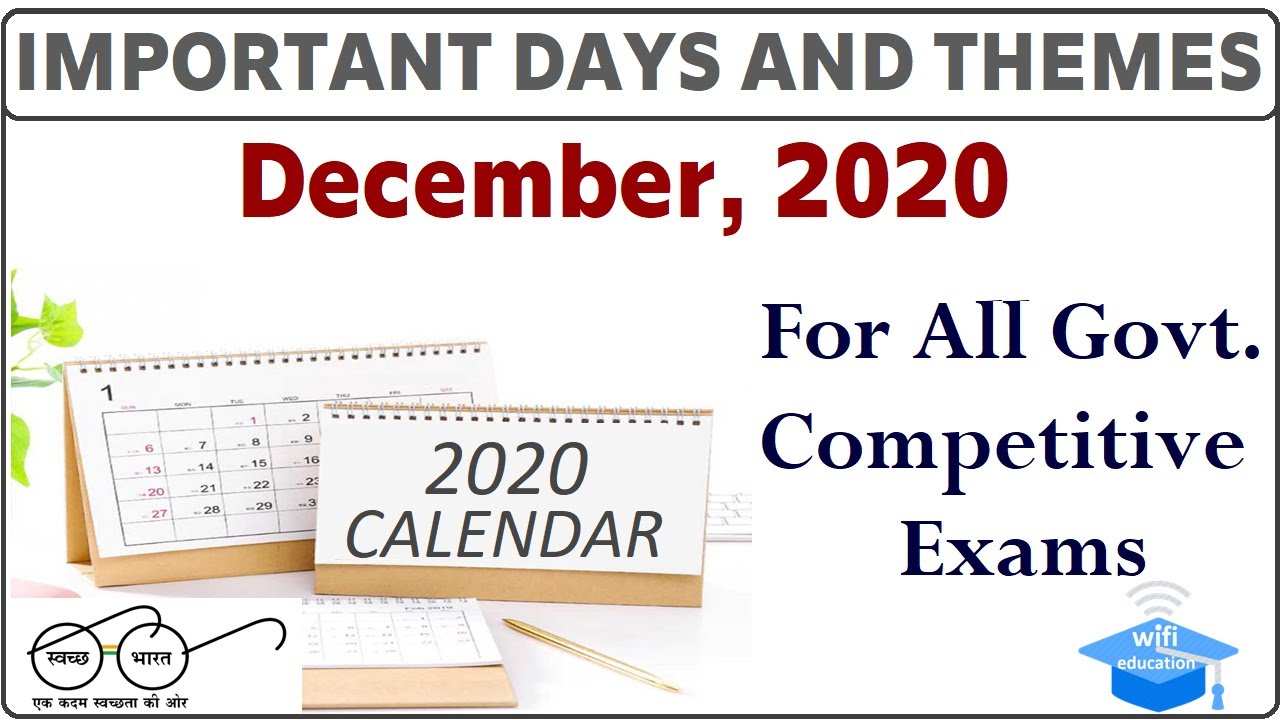 All Important Days and Themes December 2020 || Wifi Education