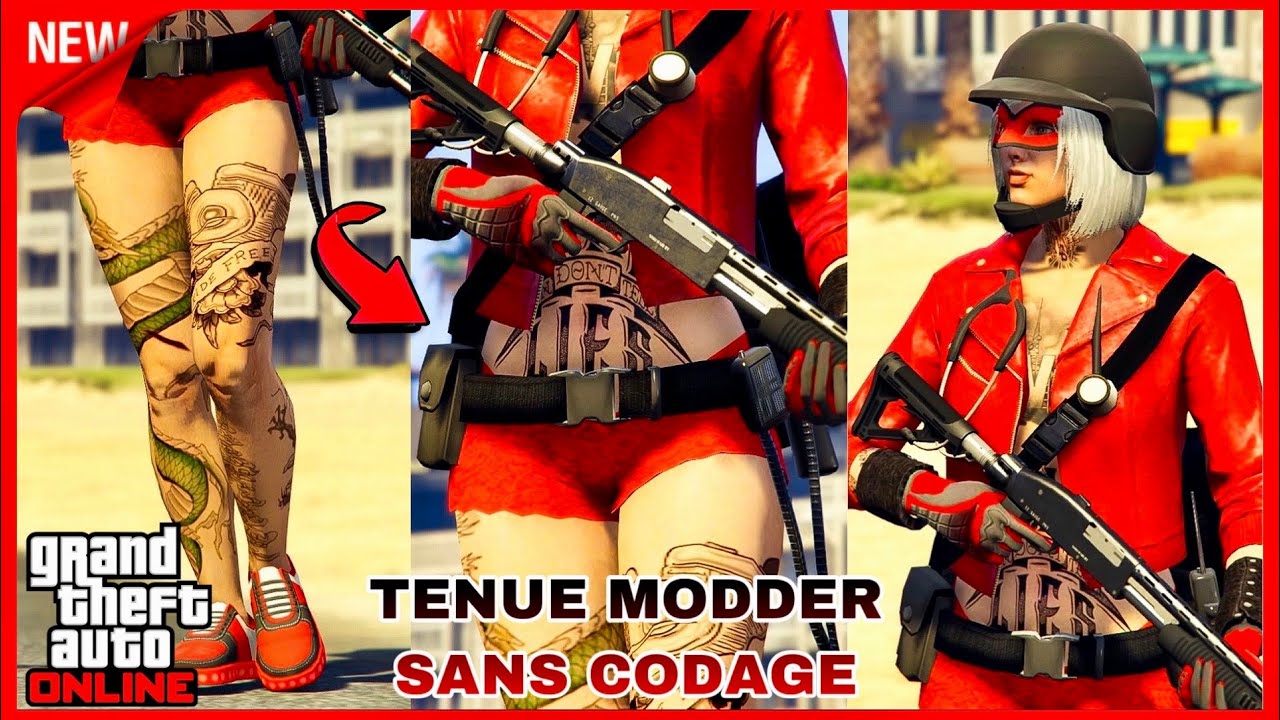 NEW TENUE MODDER ROUGE SANS CODAGE + CEINTURE PERSO FÉMININ SUR GTA 5 ONLINE EN 1.58!