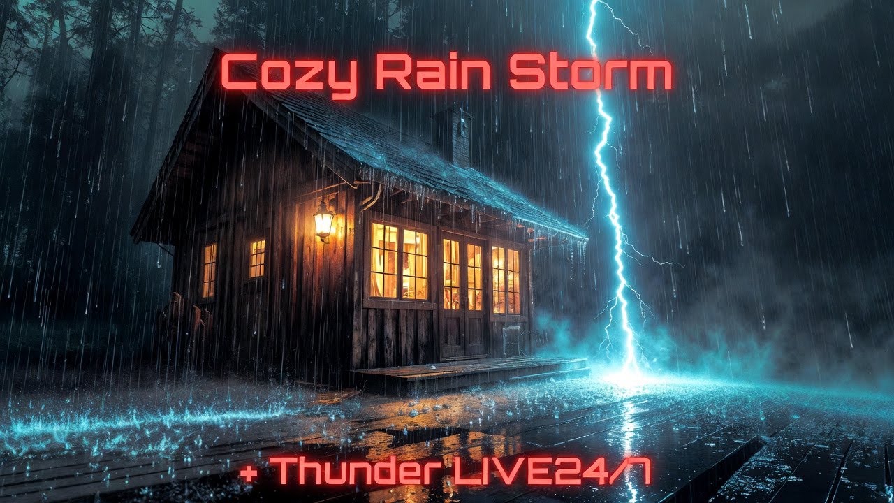 LIVE 24/7 Cozy cabin Rain & Gentle Thunder Sounds  Deep Sleep, Insomnia Relief & Focus