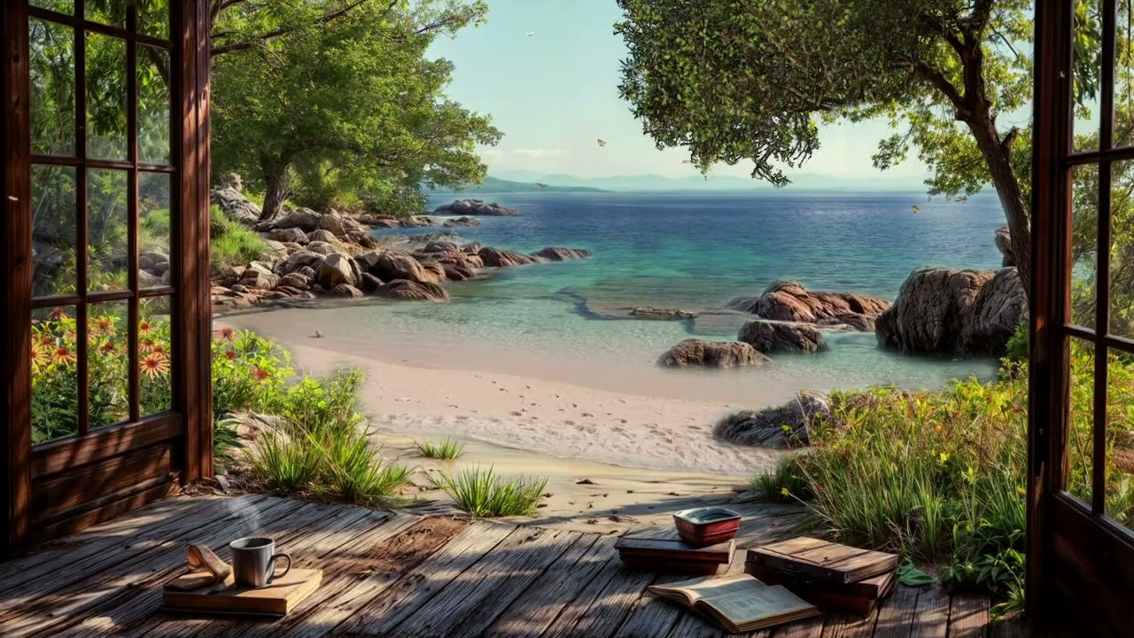 Coastal Morning Serenity 🌊📚 | Gentle Ocean Waves & Birds for Focus and Relaxation (No Ads)