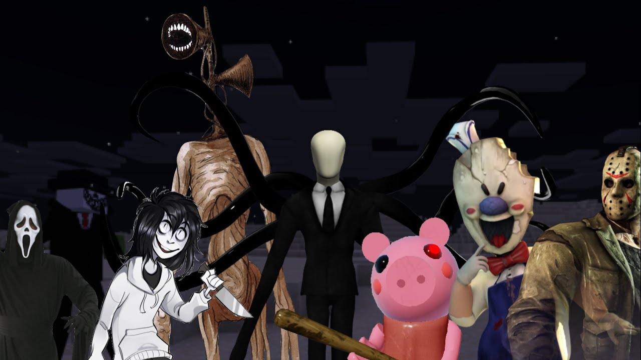 SLENDERMAN vs SIREN HEAD, PIGGY, ROD, and UNKNOWN FIGURE: MCPE Mob Battles!