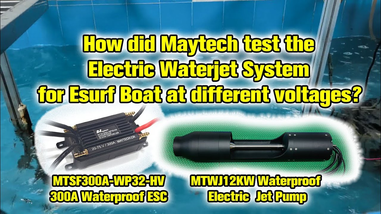 How did Maytech test the Electric Waterjet System for Esurf Boat at different voltages?