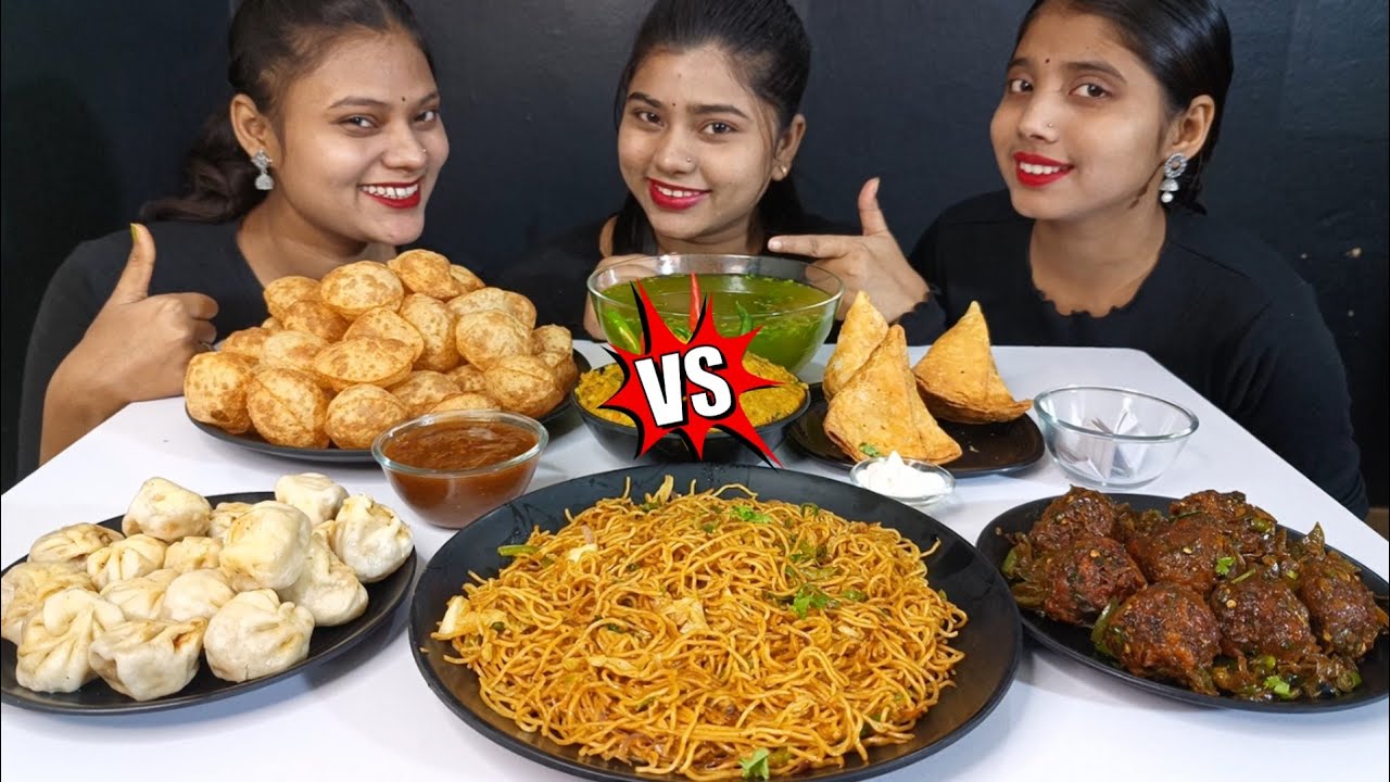 Blindfold Street Food Challenge | Momos, Golgappa, Spring Rolls, Chow Mein, Chole Samosa Eat