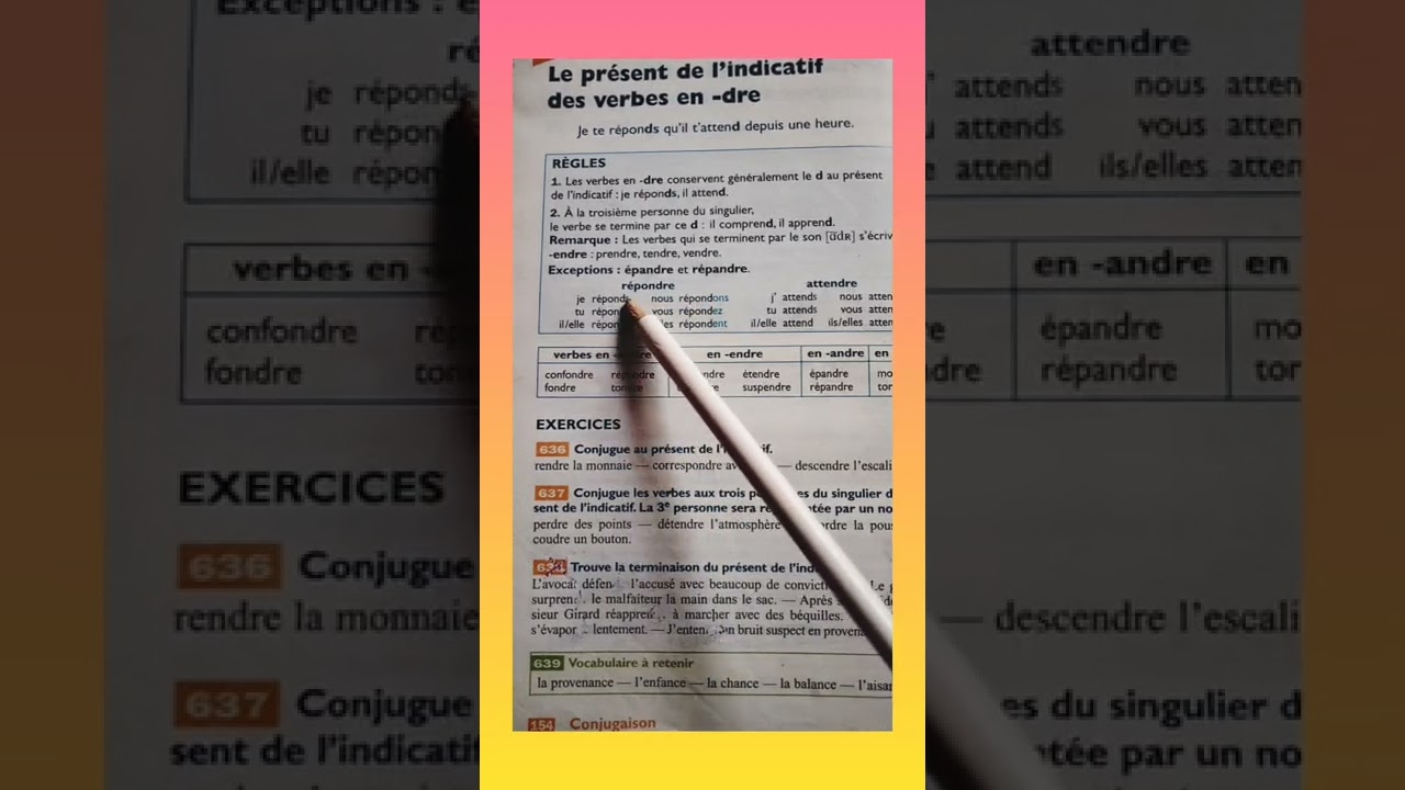 Le présent de L'indicatif des verbes en - dre