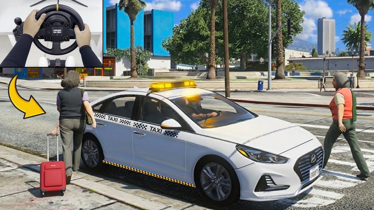 GTA 5 - Realistic Taxi Driving Job in Hyundai Sonata | Steering Wheel Gameplay