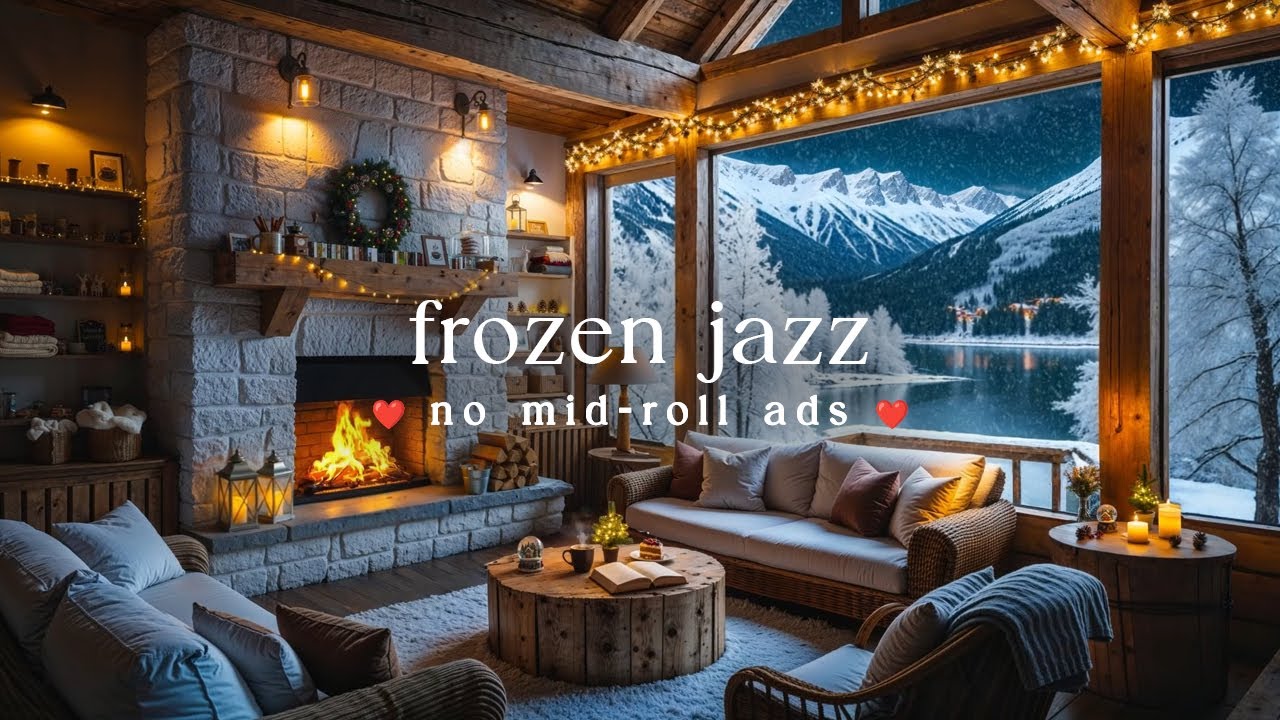 ❄️ Frozen Jazz (NO MID-ROLL ADS) – Cozy Winter Fireplace Ambience for Relaxation, Study & Work