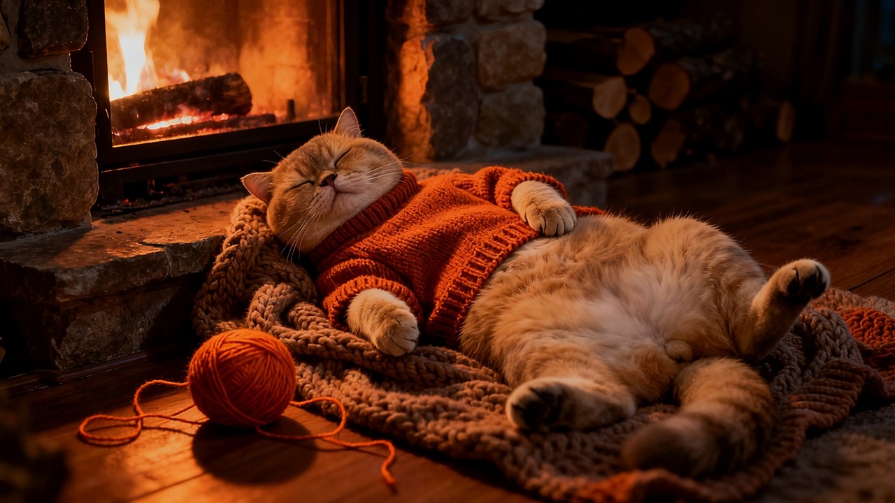 Cozy Cat by the Fire 😺🔥 Relaxing Winter ASMR Sounds with Fireplace for Sleep (no music)