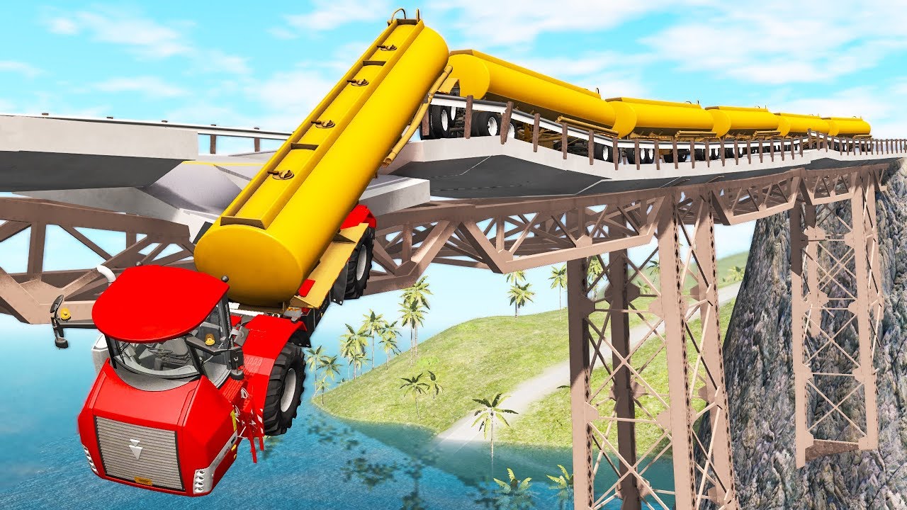 Breakable Bridge Traffic Jam #2 - Beamng drive