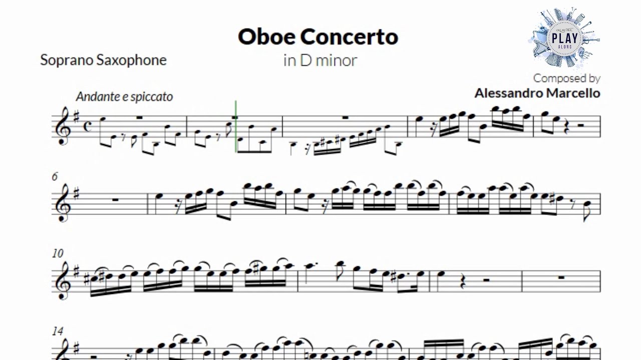 Play-Along for SOPRANO SAXOPHONE: A.Marcello's OBOE CONCERTO 🎶📲👏 (no metronome in description)