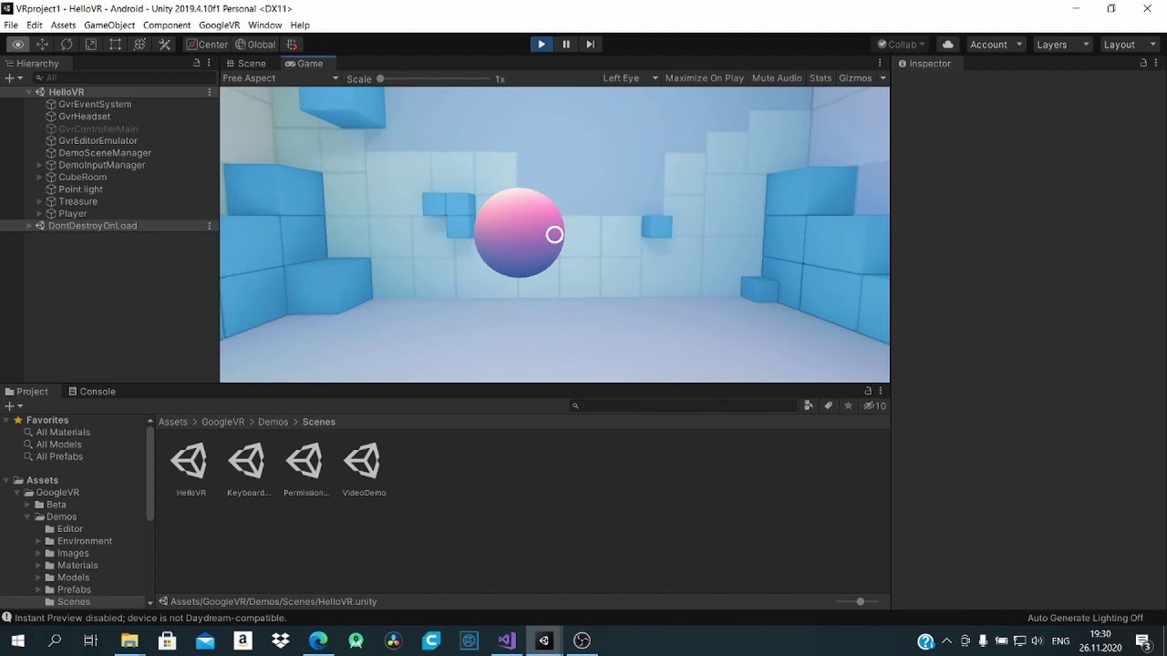VR Cardboard часть 1. Настройка UNITY, создание мира, перемещение, эффекты1