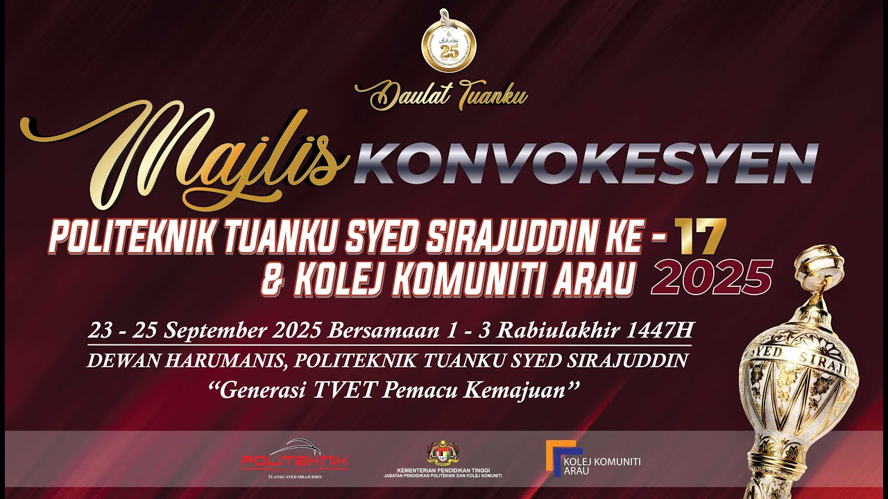 [SIARAN LANGSUNG] Majlis Konvokesyen PTSS Ke-17 & Kolej Komuniti Arau 2025 (Sidang 2)