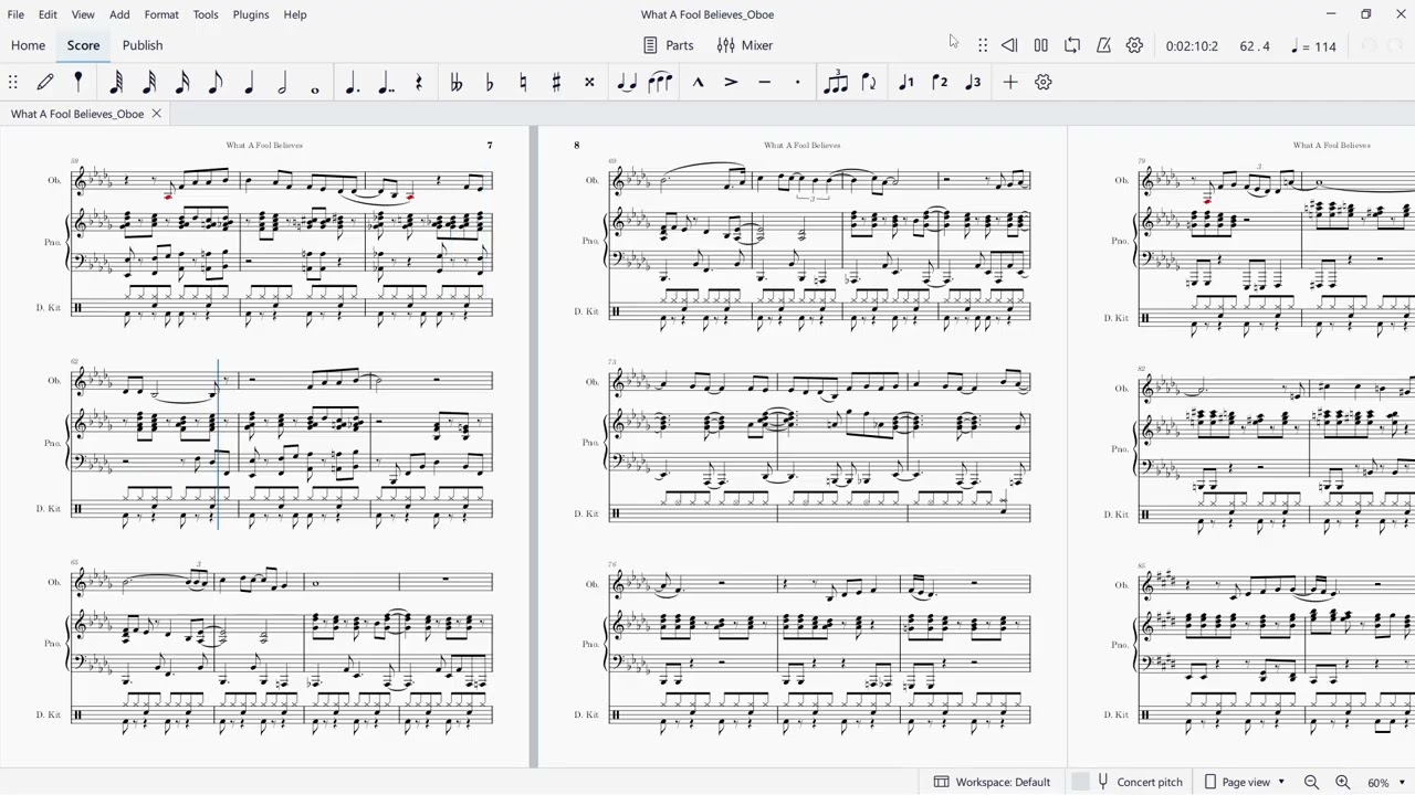What A Fool Believes (Michael McDonald & Kenny Loggins).  Music for oboe, piano, & drums.
