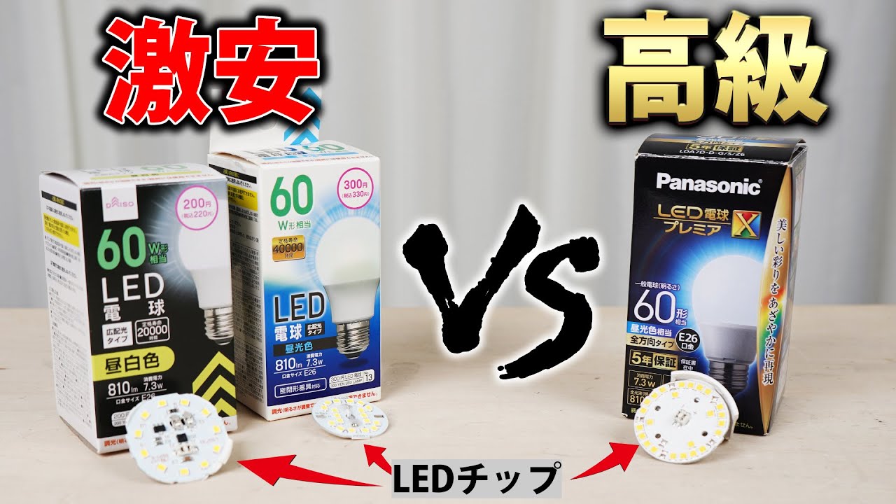 ダイソーのLED電球でも大丈夫ですか？激安品と高級品を比較【ダイソー　パナソニック】