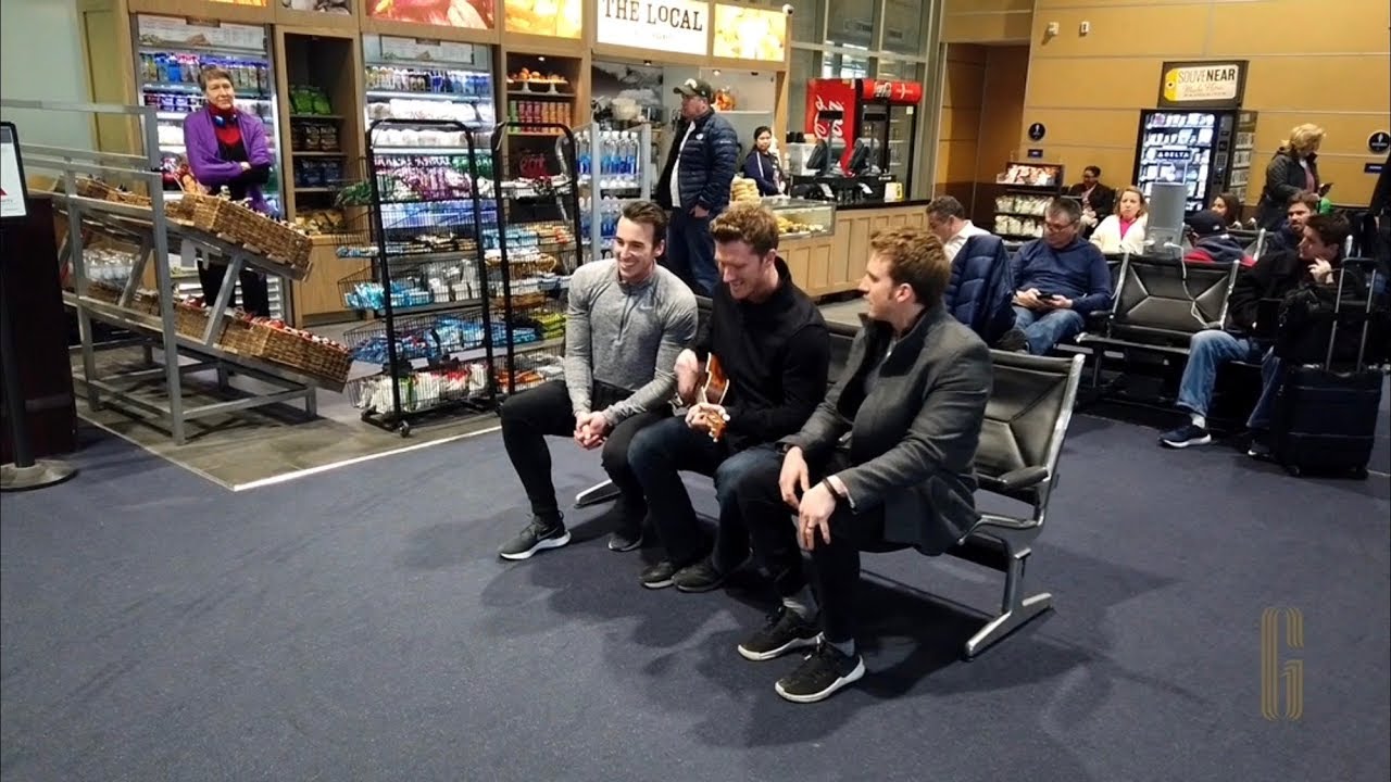 Frustrated, delayed passengers get a surprise by The Gentlemen Trio (GENTRI) in Kansas City Airport