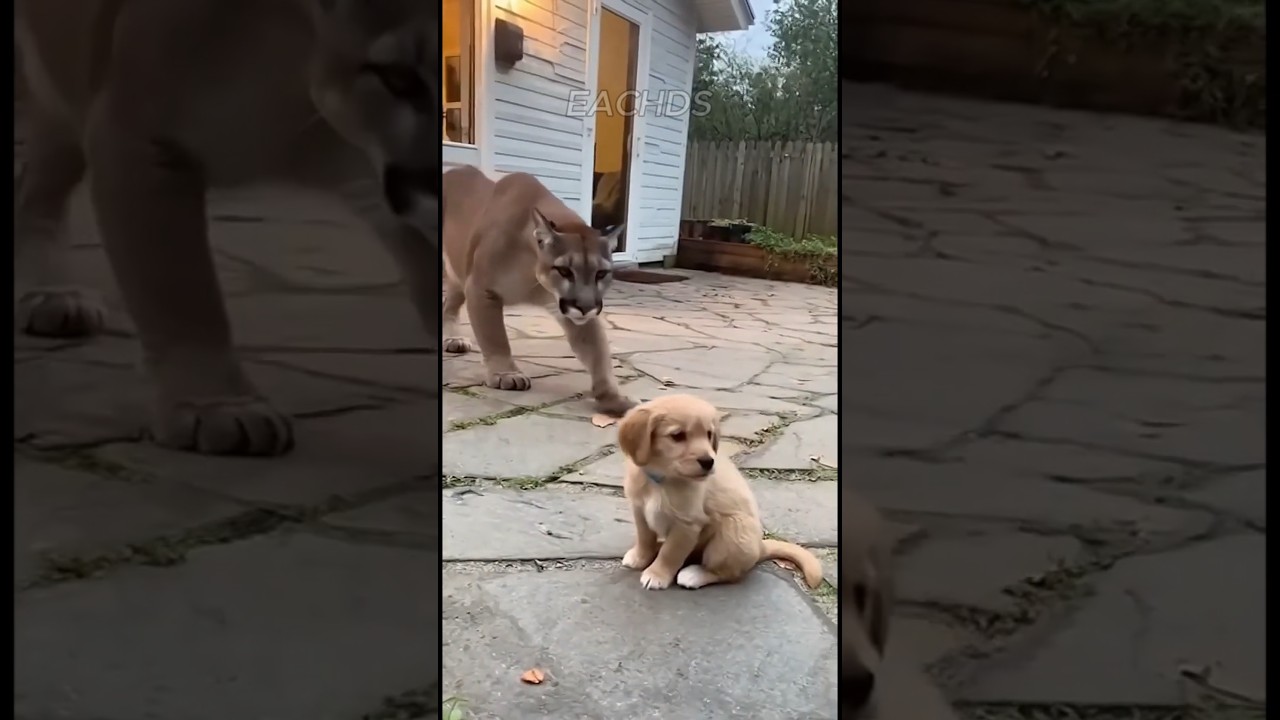 Wildlife Wonders - Cat Saves Puppy From Puma Attack🐱🐆🐶 #animals #cute #puppy #wildlife #funny