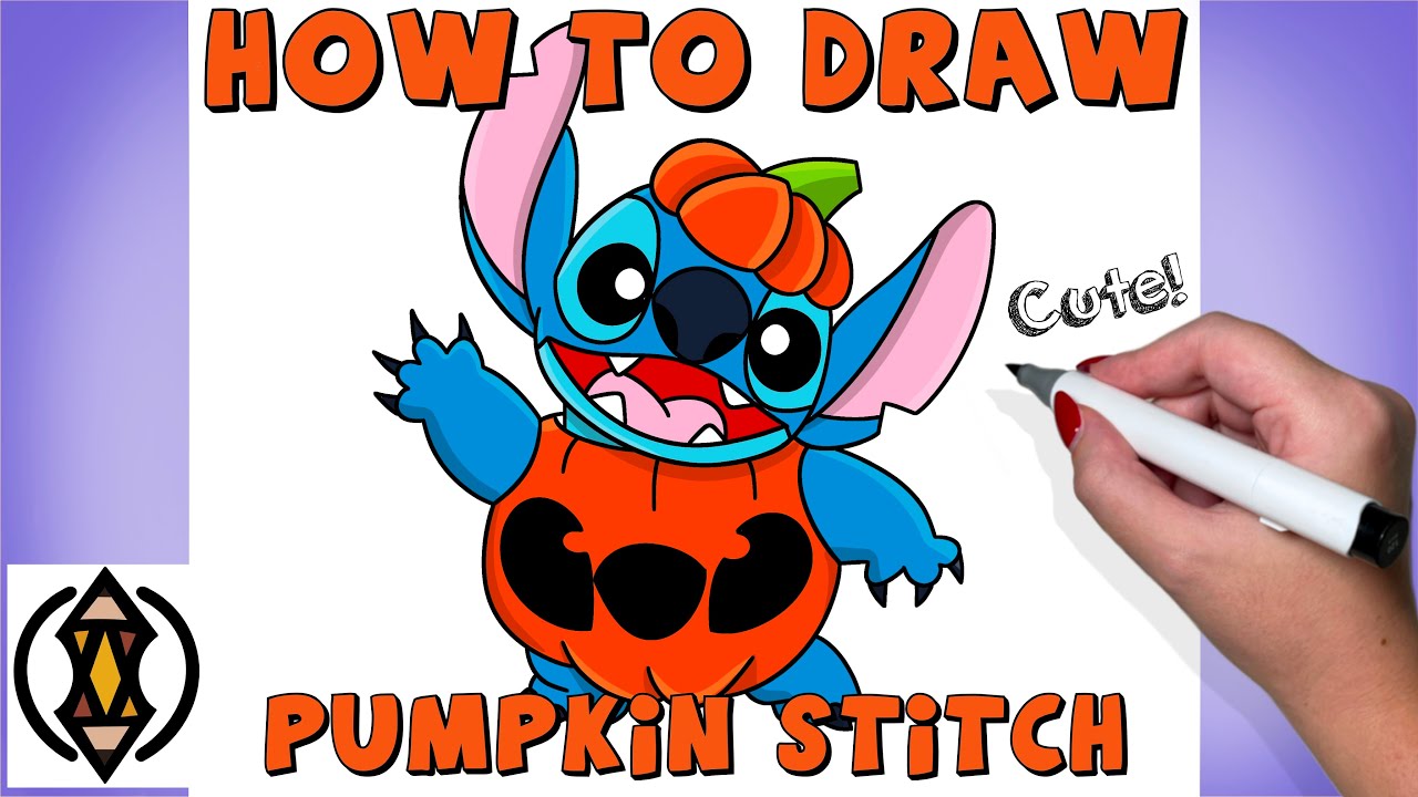 How To Draw Stitch In A Pumpkin | Halloween Tutorial