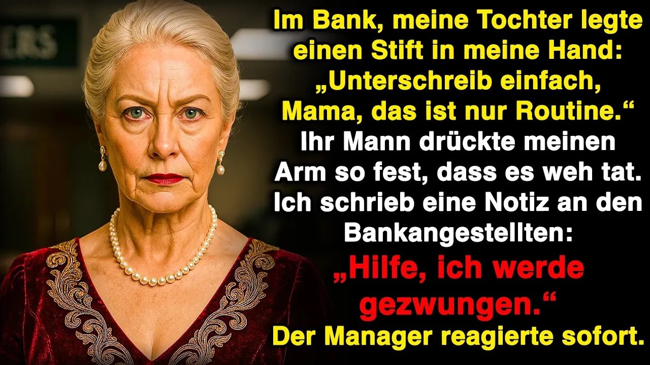 In der Bank, versuchte meine Tochter mich unterschreiben zu lassen, aber der Kassierer las die Notiz