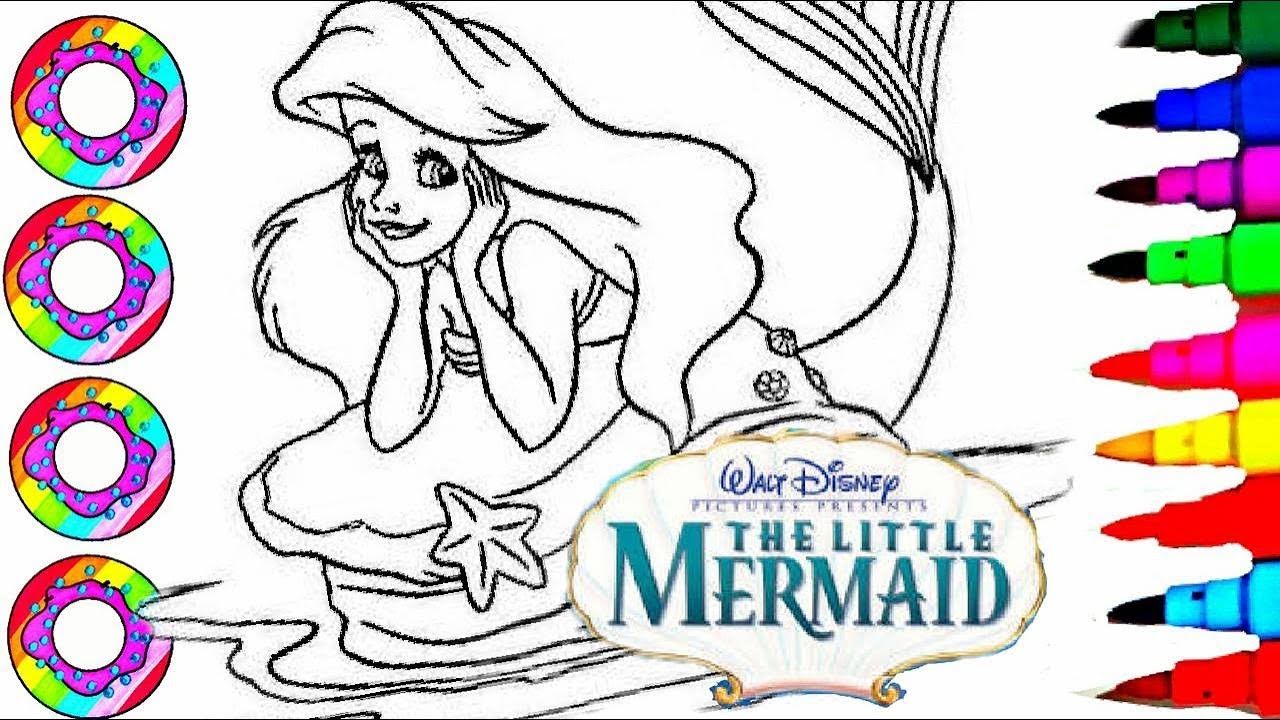 Drawing & Coloring Disney Ariel The Mermaid Coloring Pages with Rainbow Color Friends Learn Colors