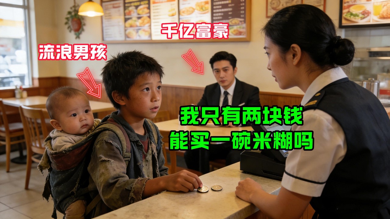 “我隻有兩塊錢，能買一碗米糊嗎？”流浪男孩背着嬰兒問收銀員，千億富豪一句話震驚全場…#感人故事 #感人壹幕 #故事分享
