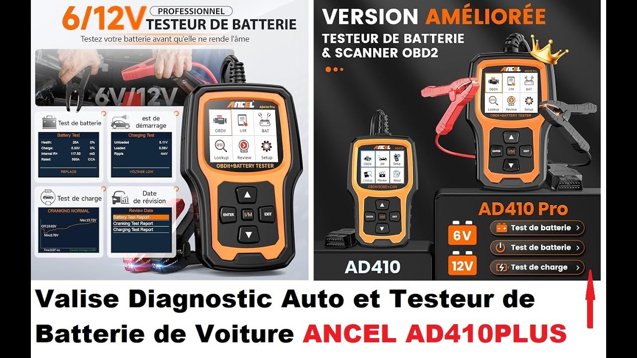 ANCEL AD410PLUS Автомобильный диагностический прибор и тестер аккумулятора