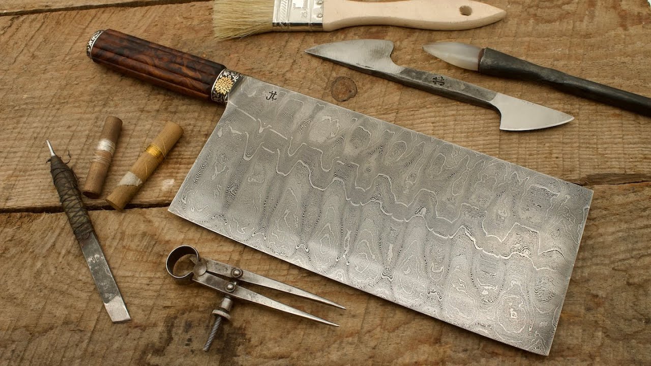 Chinese Vegetable Cleaver with Gold and Silver Koftgari
