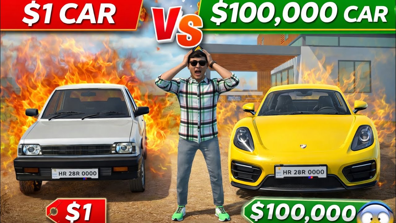1$ car vs 100000$ car challenge 😱