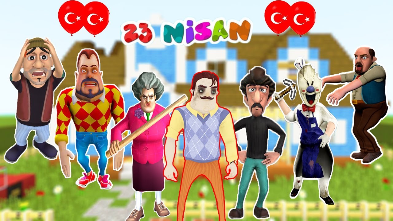 EFSANE BULUŞMA 23 NİSAN ÖZEL 🥳 Hello Neighbor - Scary Teacher - Dark Riddle - Ice Scream