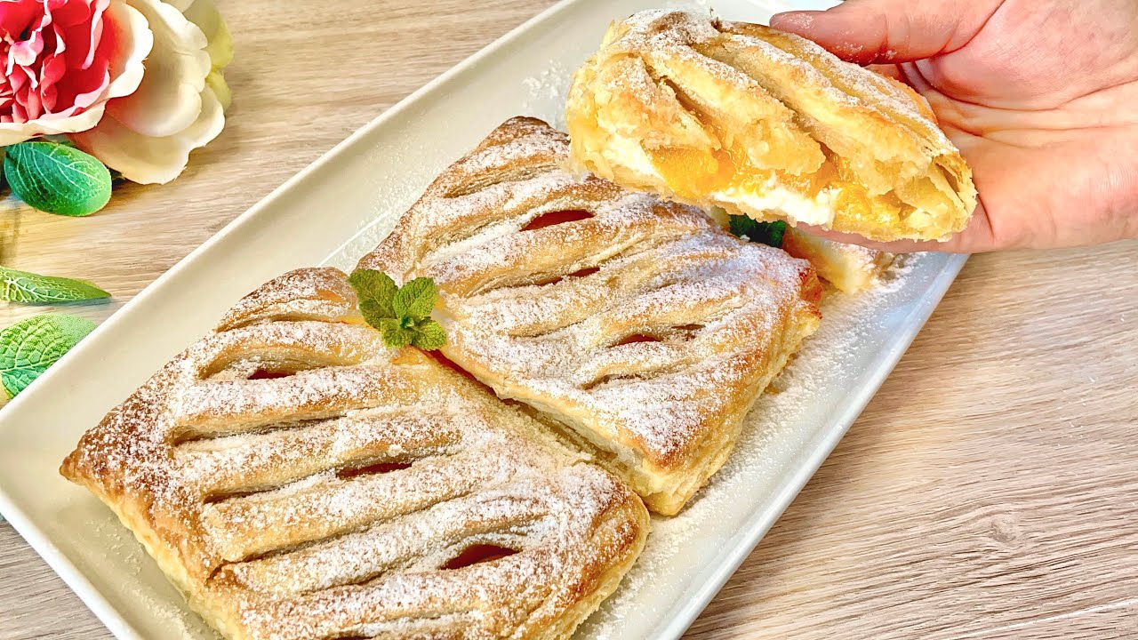 Peach Puff Pastry Strudel Recipe | Simple and Delicious Peach Pastries