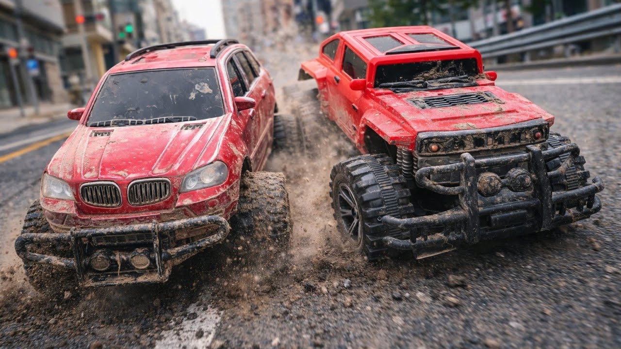 Dangerous turns in racing, we see a BMW or Jeep