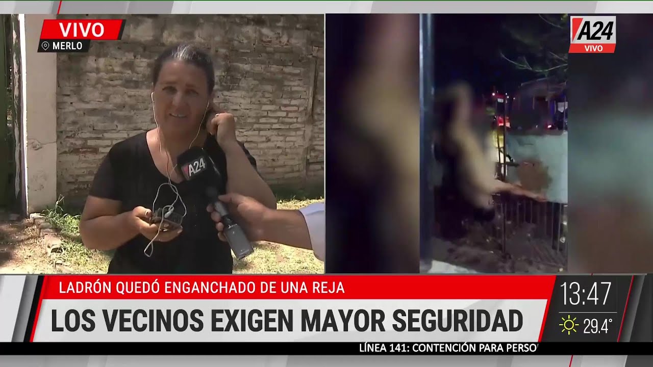 🚨 LADRÓN QUEDÓ DESNUDO ENGANCHADO EN UNA REJA EN MERLO
