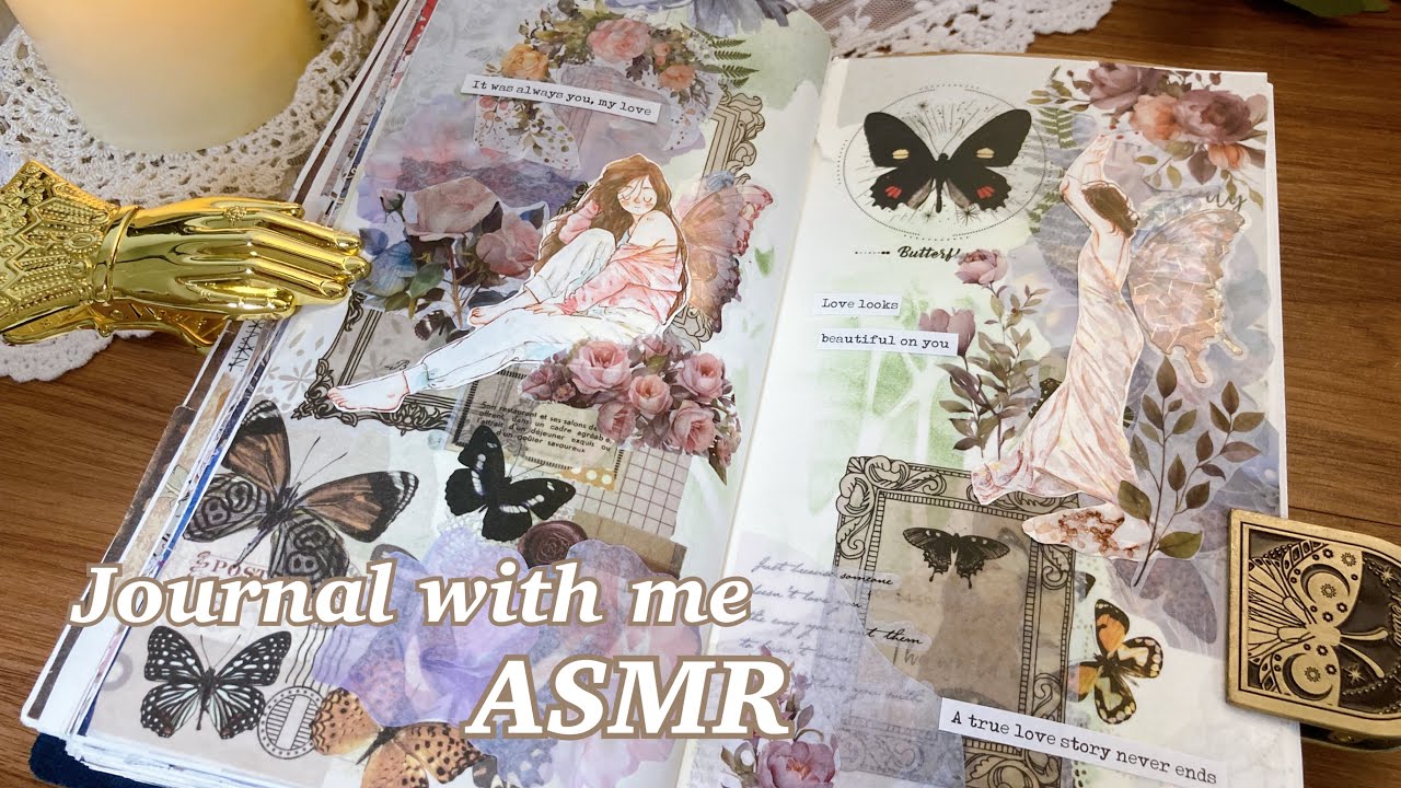 Journal with me ASMR | 透ける素材をたくさん重ねてコラージュ| A collage made by layering see-through supplies |