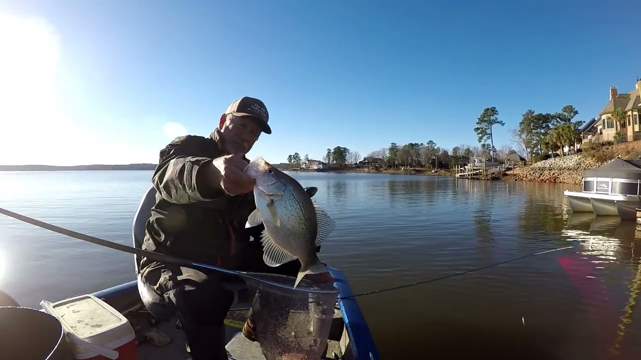 Slab Crappies Fishing By A Dock On Lake Murray