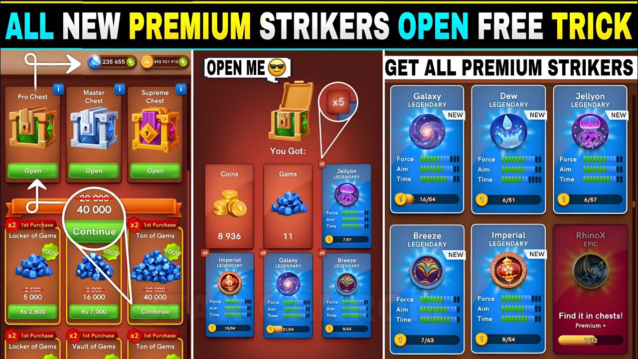 All Premium Strikers Free Trick 🥵 | Bigger Update 🤯 | #carrompool 