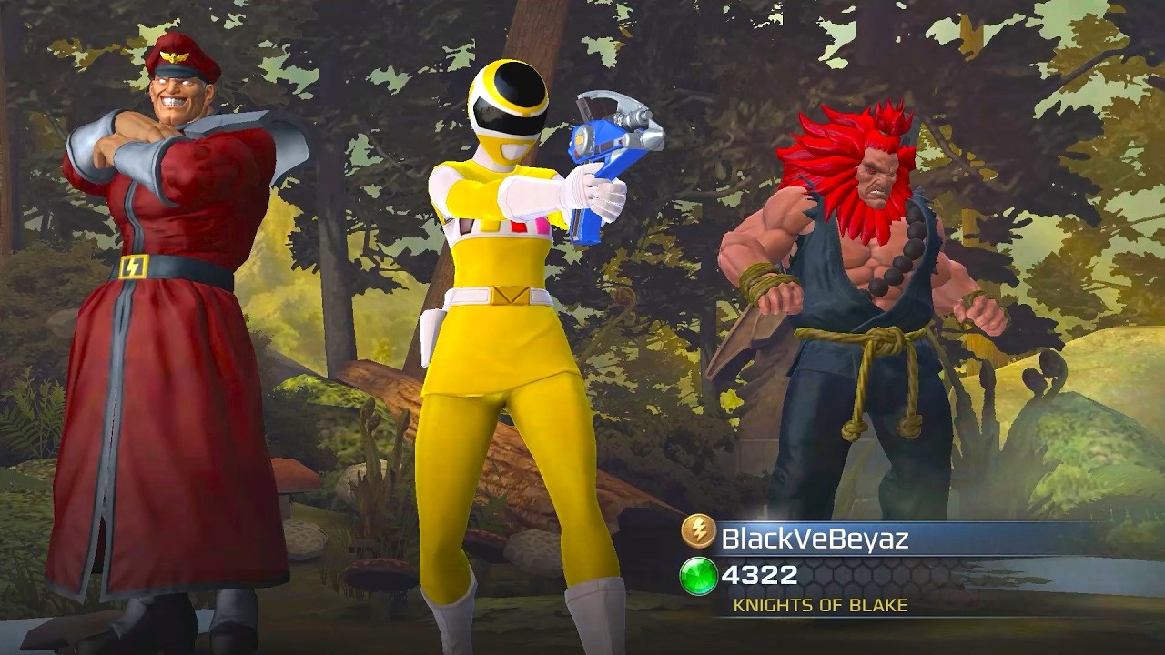 Эшли Хэммонд в роли Космического Жёлтого бойца из Street Fighter помогает в геймплее Power Ranger...