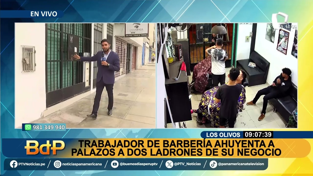 Robo en Los Olivos: trabajador de barber&iacute;a ahuyenta a palazos a delincuentes de su negocio