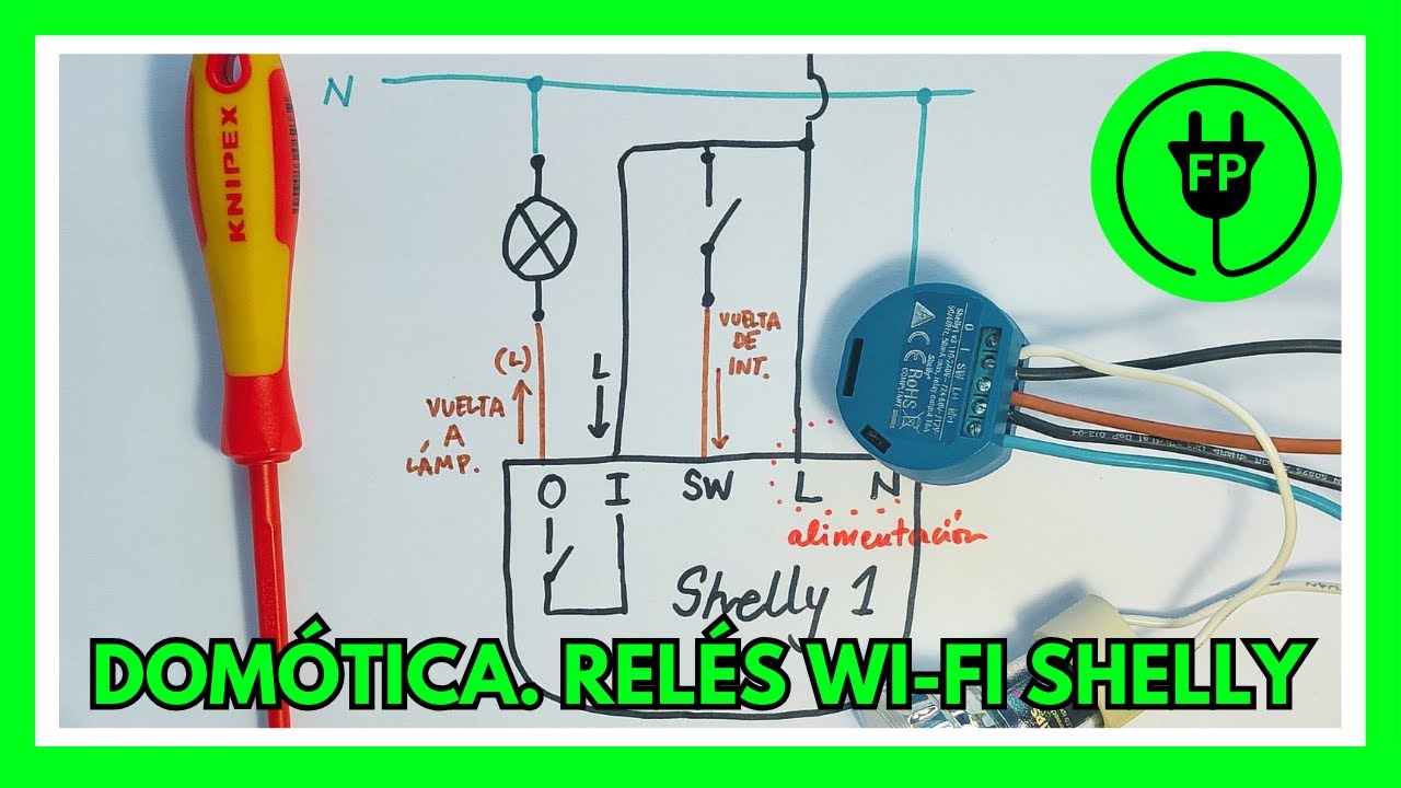Domótica. Relés wi-fi. Cableado de Shelly 1 integrado en circuito de vivienda.