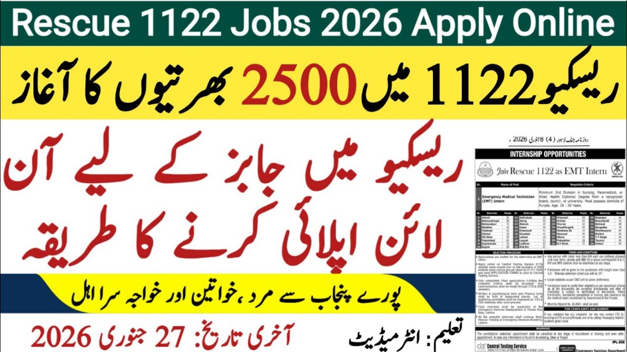 Rescue 1122 Jobs 2026 Apply Online | Rescue EMT Paid Internship | Education Forum Pak