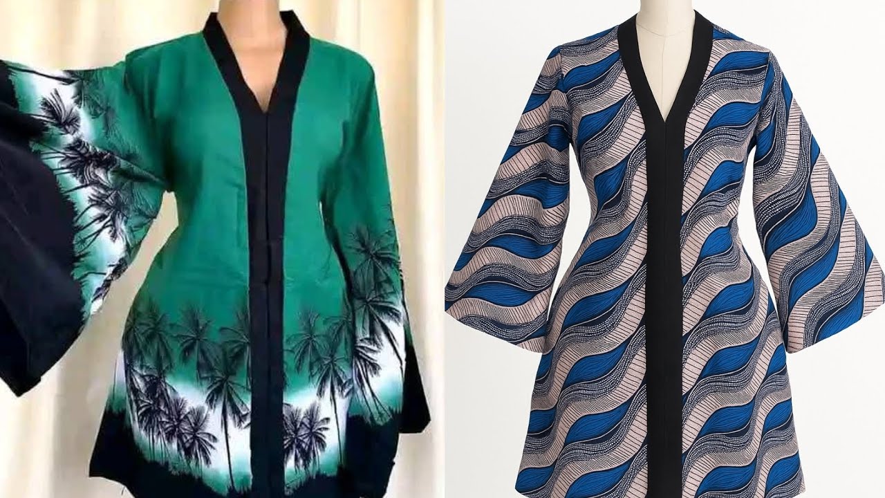Sew this Trendy A _ Line Shift Dress. Ankara fabric version | With Snatched Waist and Bell Sleeves.