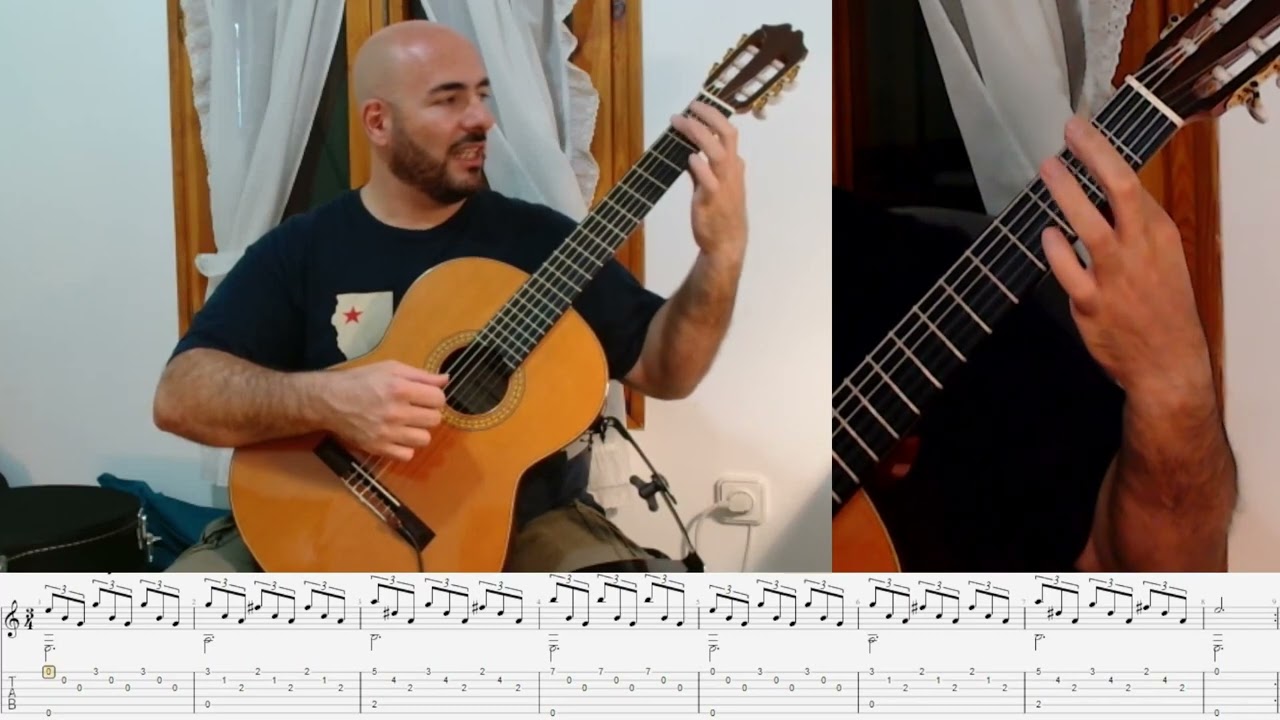 Tutorial, como tocar, estudio en Mi menor de Francisco Tárrega (1852-1909) con Partitura y Tablatura