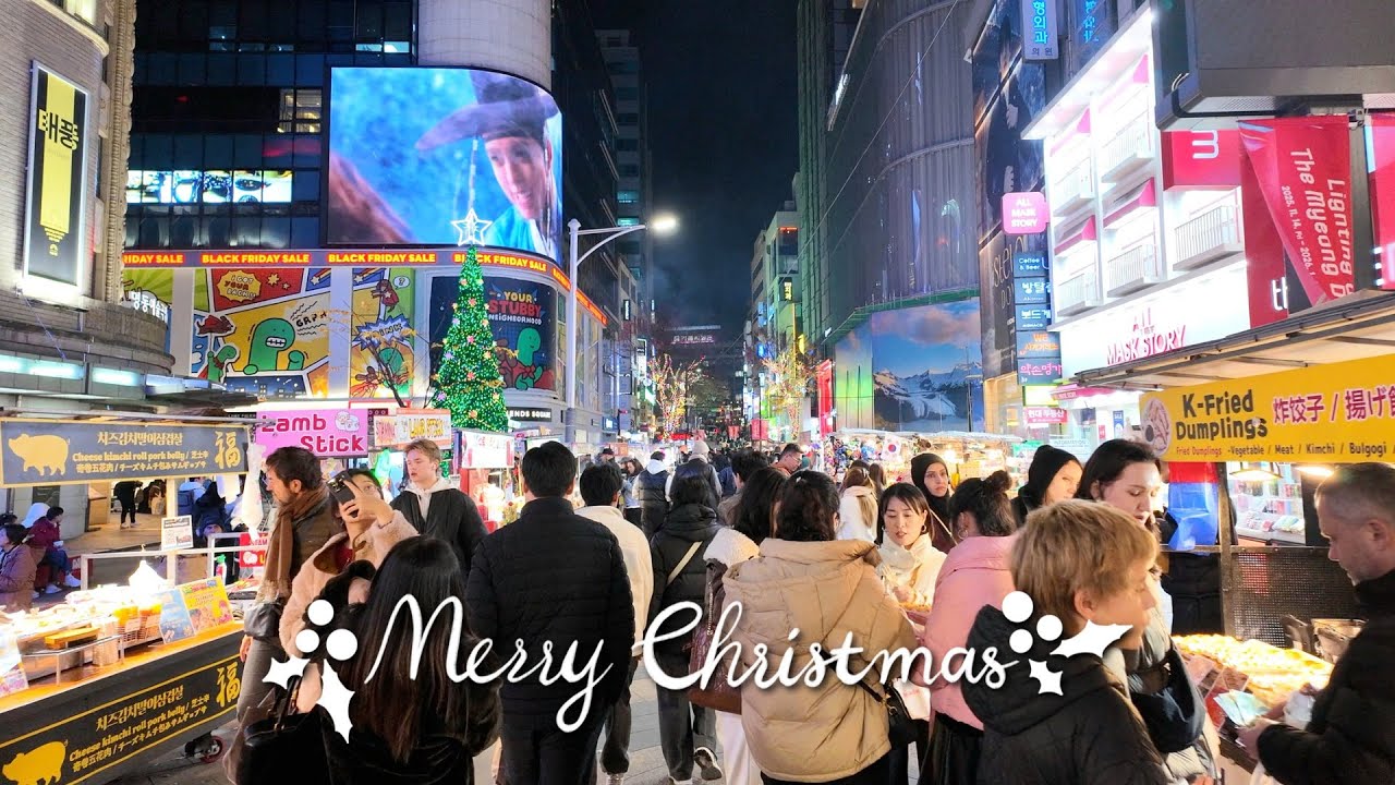Рождество в Мёндоне 🎄 Поток туристов ✨ Фестиваль огней в Myeongdong
