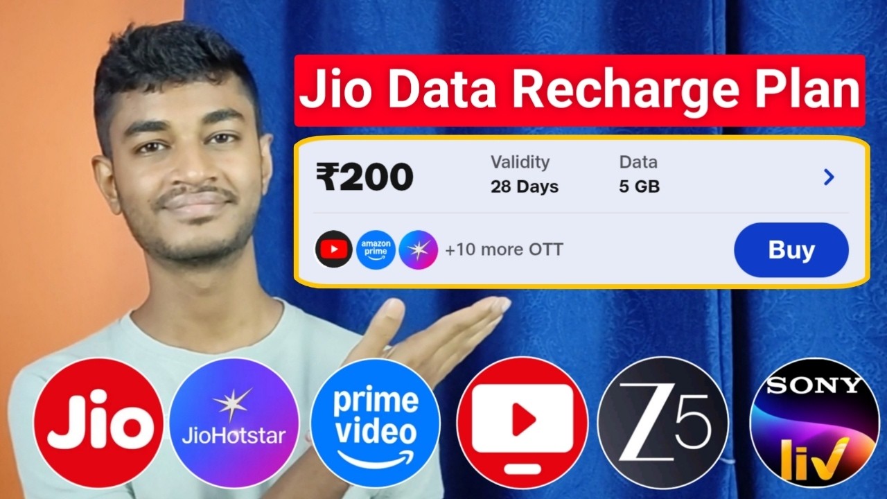 Jio Data Recharge Plan Rs.200 with YouTube Premium, Amazon Prime Video Mobile, JioHotstar, Sony LIV