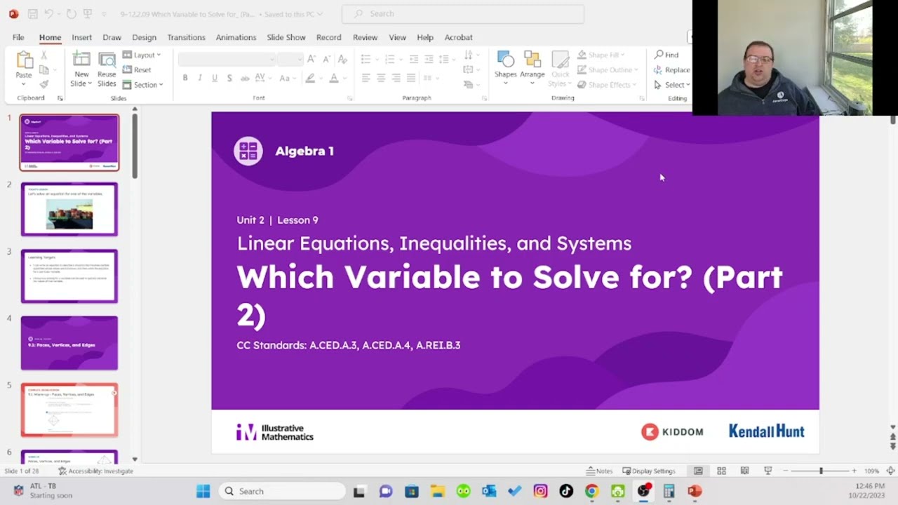 Unit 2 Lesson 9 Which Variable to Solve for (Part 2)