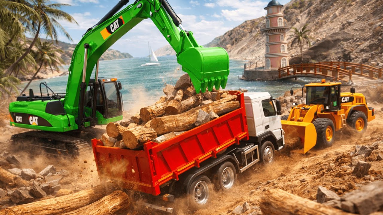 Excavator Loads Massive Logs into Dump Truck  Heavy Logging Vehicles 3D