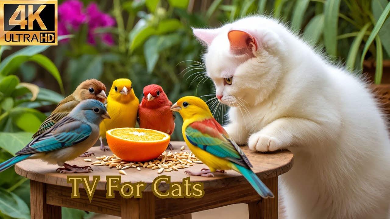 Ultimate Cat TV 😺 Birds Chirp and Squirrels Munch by the Birdtable 🐦🐿️ Long Video for Cats to Watch