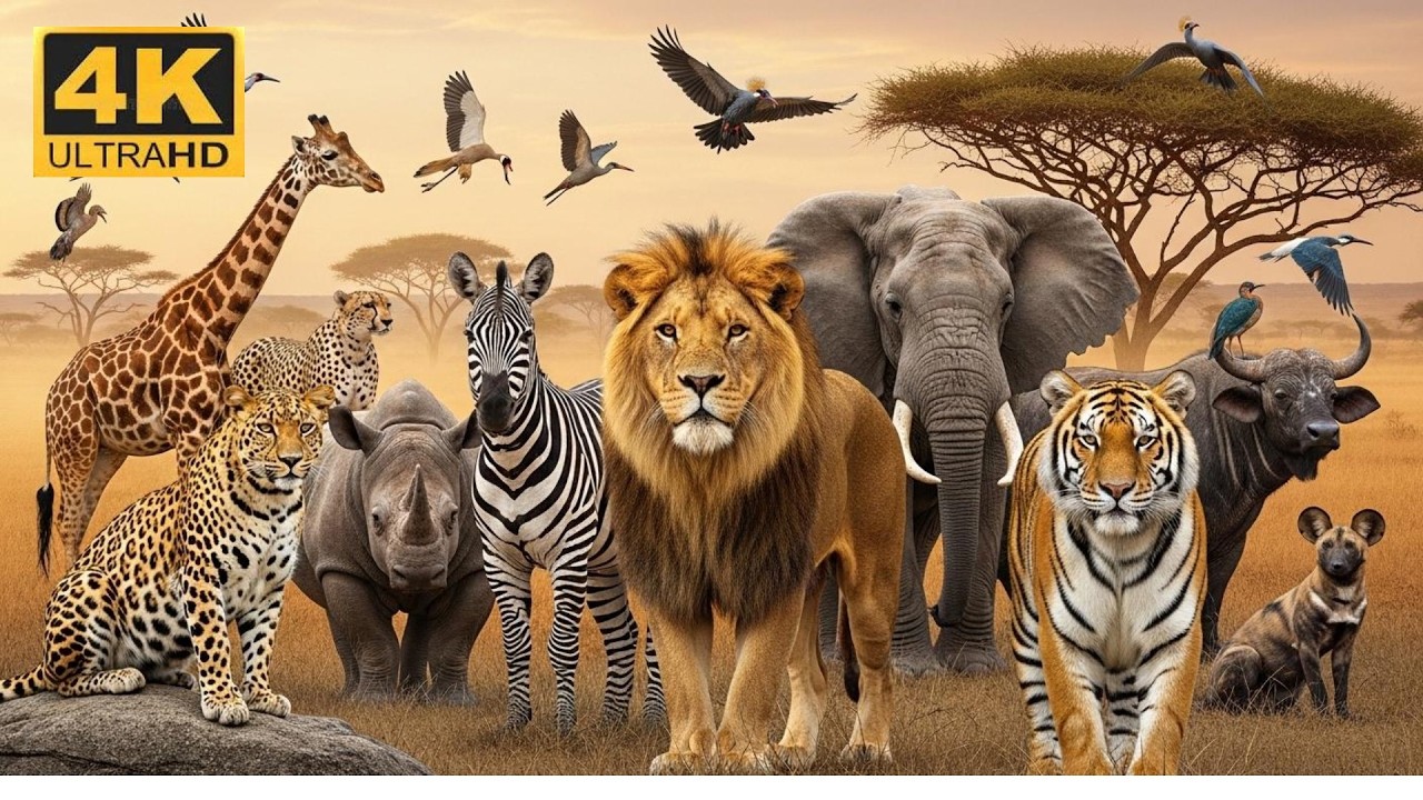 Wild Africa in 4K 🦁 Real Animal Sounds & Relaxing Piano