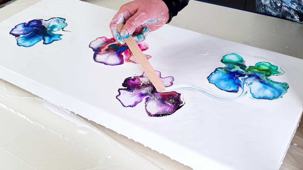 NEW!! The FLOWER STRING - Acrylic Pour Painting - Fluid Art Bloom Technique