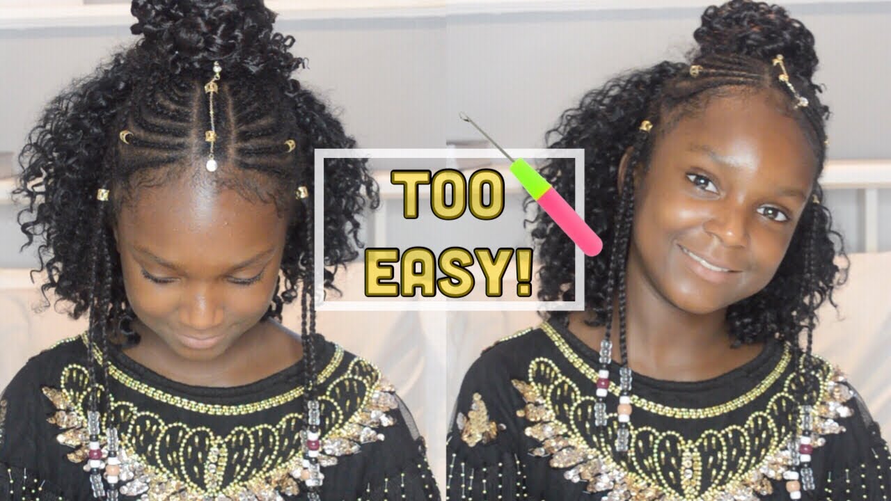 Tribal Half Up Half Down Crochet Braids & Beads | Children's Protective Hairstyle