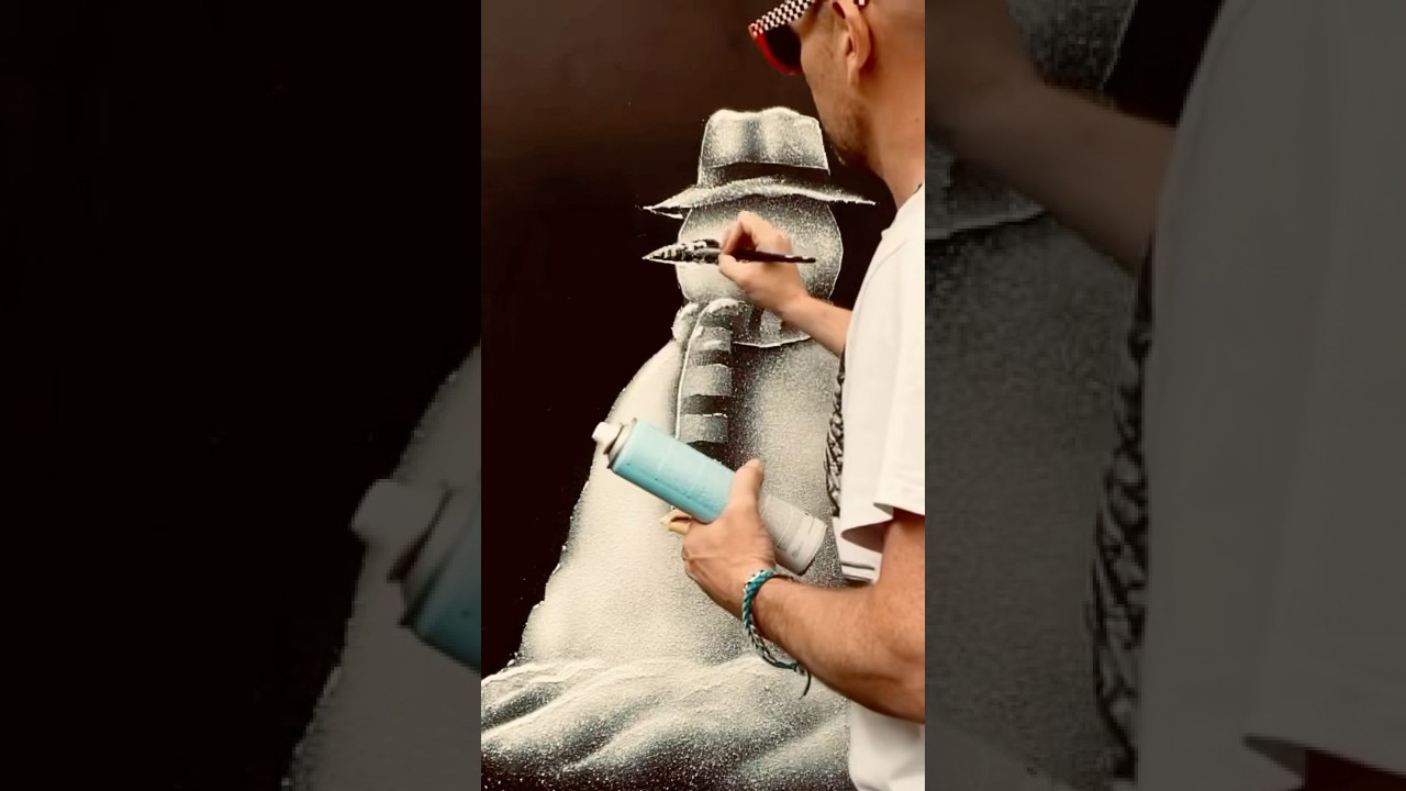 Snowman made out of snow spray! ❄️ #christmas #snowspray #snowmanart