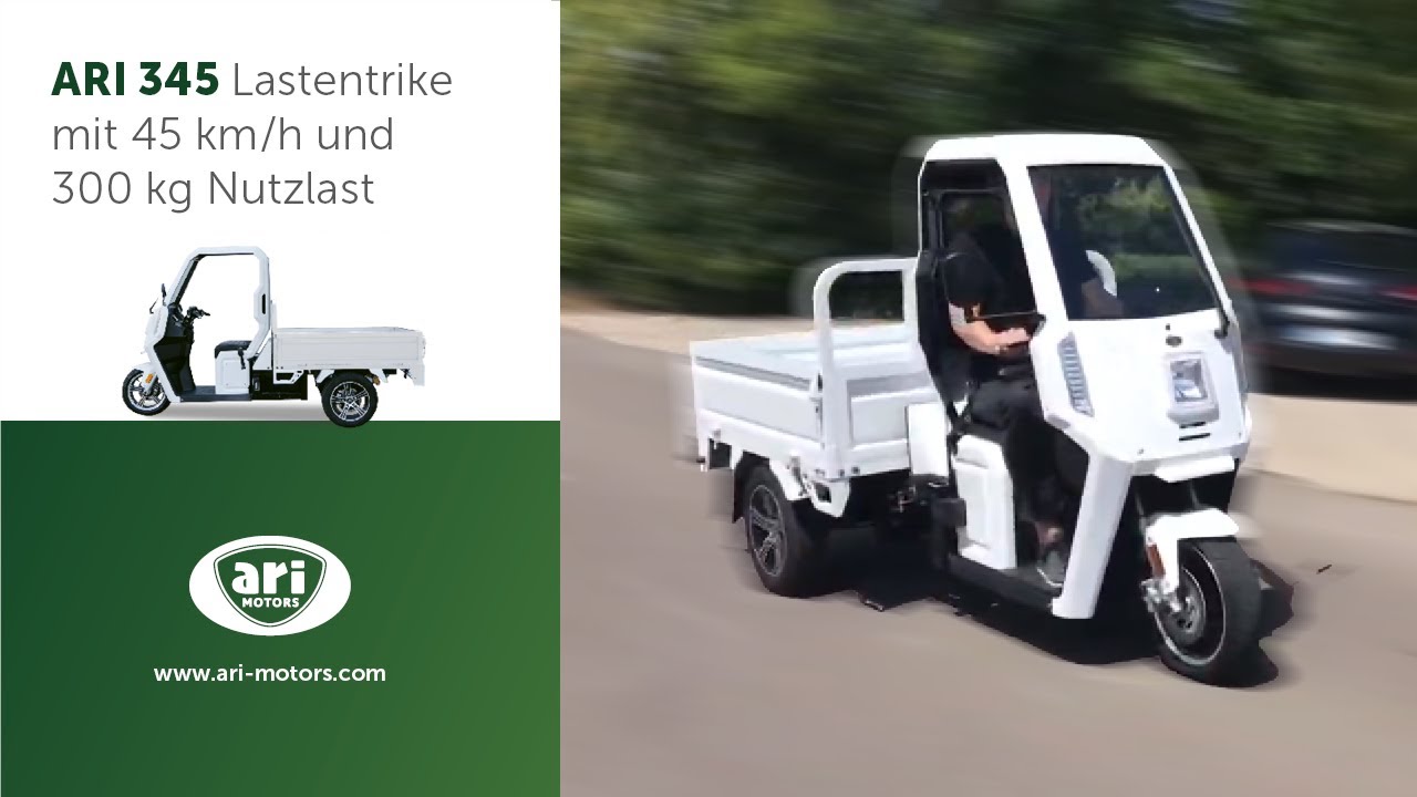 ARI 345 Lastentrike mit 45 km/h, 300 kg Nutzlast & bis zu 100 km Reichweite, Lastendreirad, Trycicle
