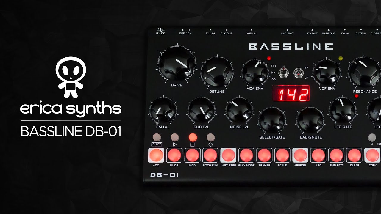 Erica Synths Bassline DB-01 Sound Demo (no talking) with Zen Delay